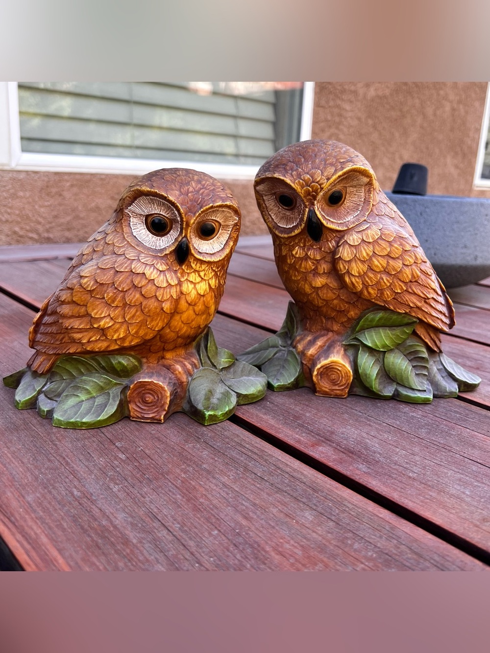 Vintage Homco Syroco Perched Owls Set of Two Figurines 1970s Molded Resin